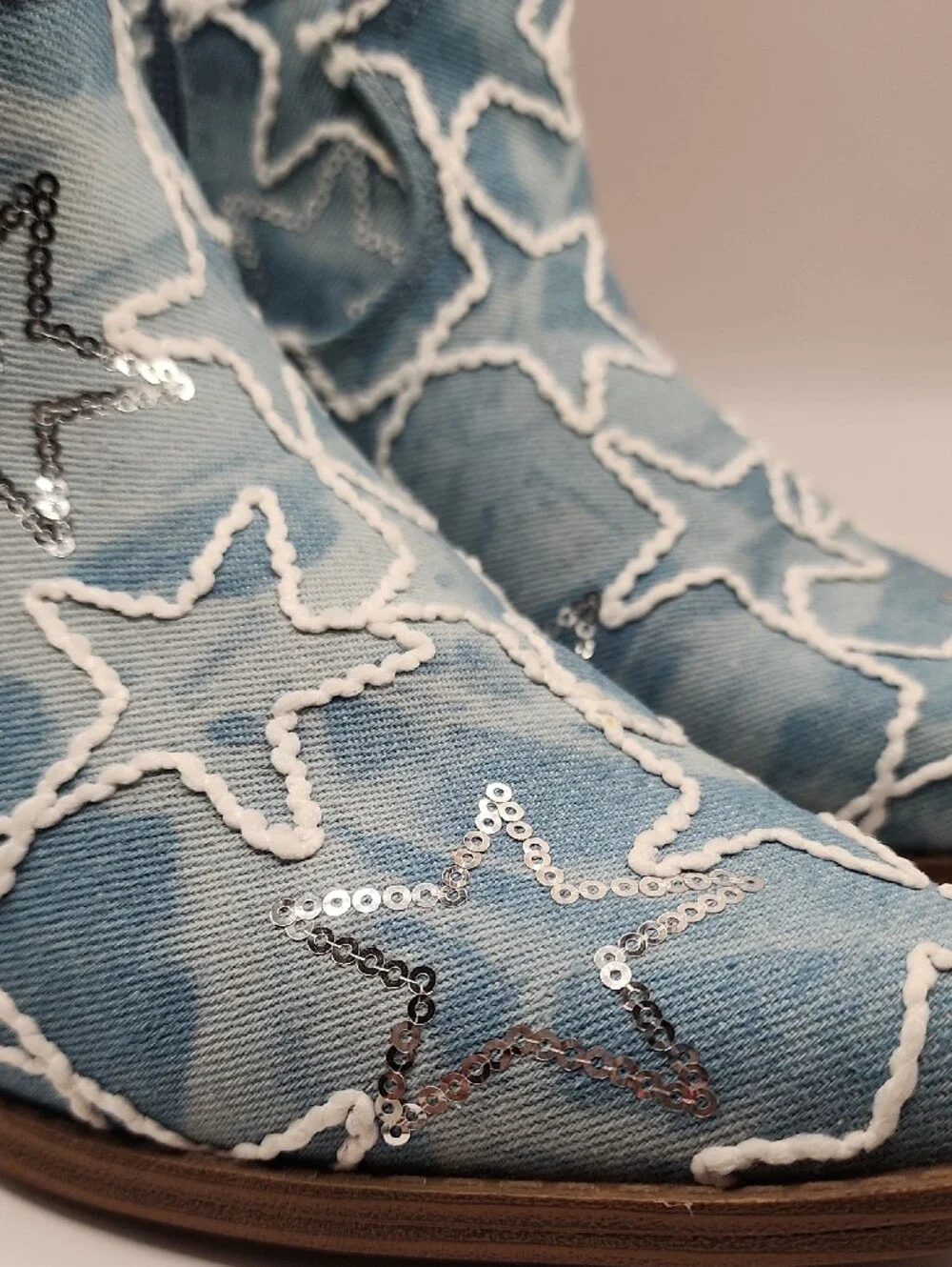 No Boundaries Light Blue Star Denim Cowboy Ankle Boots